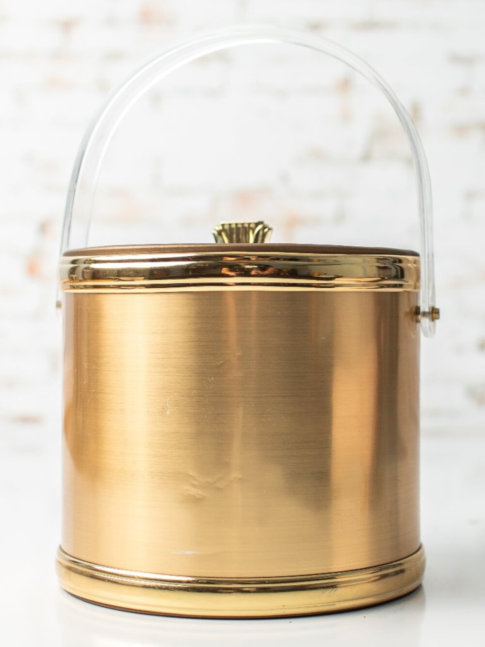 Georges Briard Gold Tone Ice Bucket Lucite Handle Mid Century Barware Vintage